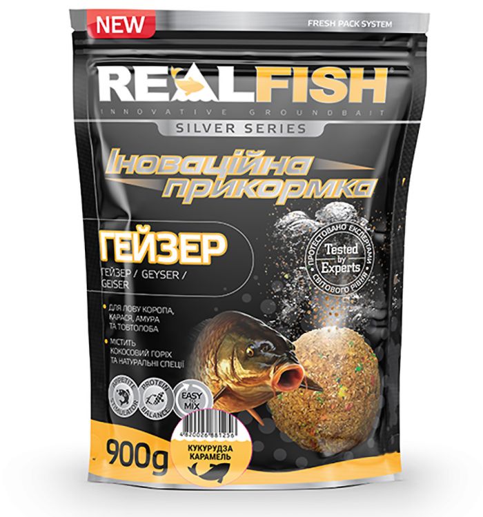 Прикорм RealFish Гейзер (Кукурудза - карамель) 0,9 кг.
