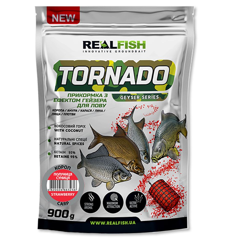 Прикормка RealFish Торнадо Короп (Полуниця - Суниця) 0,9 кг.
